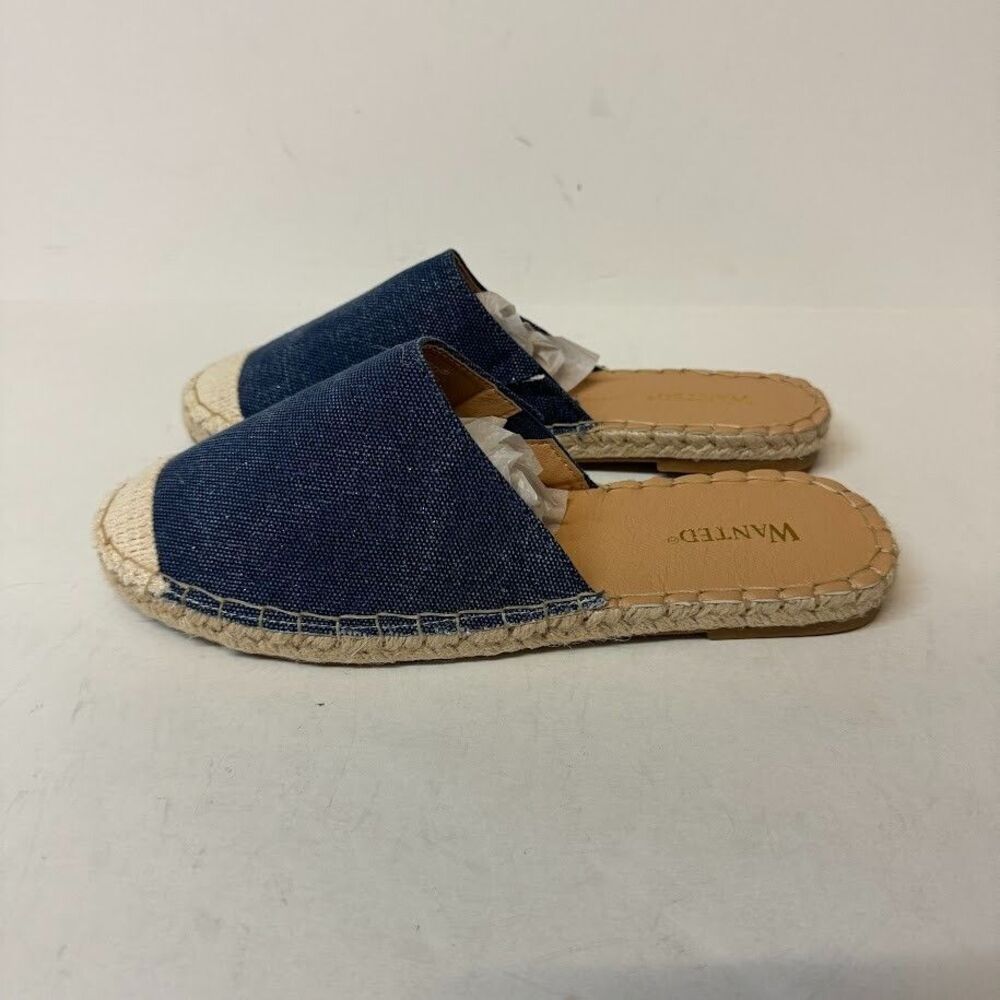 Wanted Womens 6.5 M Navy Blue Denim Slip On Flat Closed Toed Sandals NIB ZO3